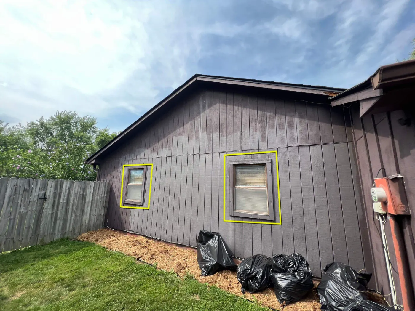 Storm-damaged window documented in Pheasants Run